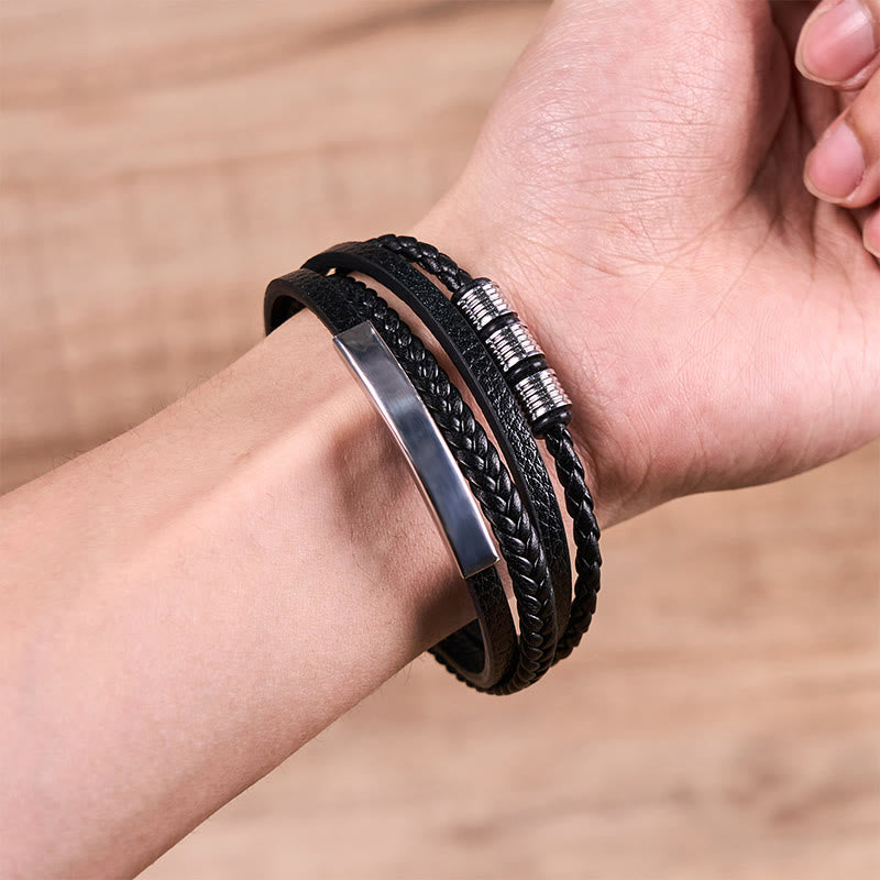 Buddha Stonesファッション チタンスチールレザー 手編み 磁気バックル 強化ブレスレット