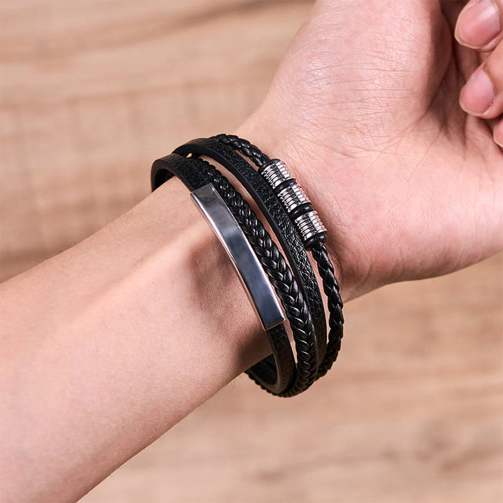 Buddha Stonesファッション チタンスチールレザー 手編み 磁気バックル 強化ブレスレット