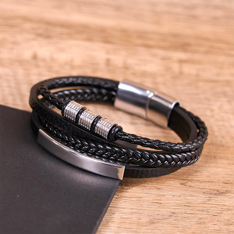 Buddha Stonesファッション チタンスチールレザー 手編み 磁気バックル 強化ブレスレット