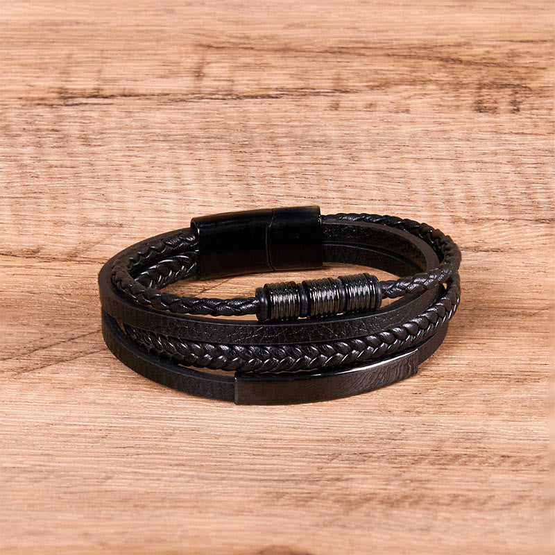 Buddha Stonesファッション チタンスチールレザー 手編み 磁気バックル 強化ブレスレット