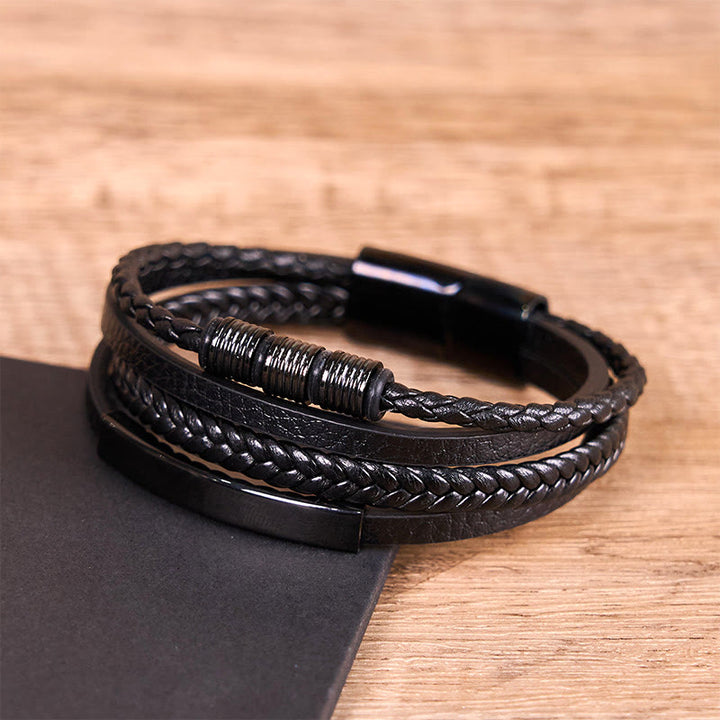 Buddha Stonesファッション チタンスチールレザー 手編み 磁気バックル 強化ブレスレット