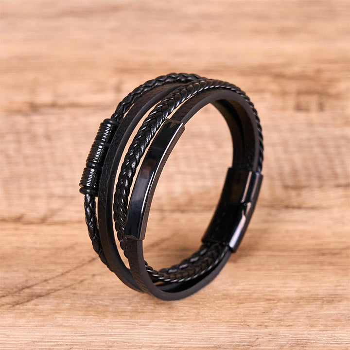 Buddha Stonesファッション チタンスチールレザー 手編み 磁気バックル 強化ブレスレット