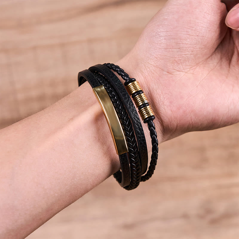 Buddha Stonesファッション チタンスチールレザー 手編み 磁気バックル 強化ブレスレット