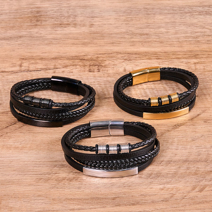Buddha Stonesファッション チタンスチールレザー 手編み 磁気バックル 強化ブレスレット
