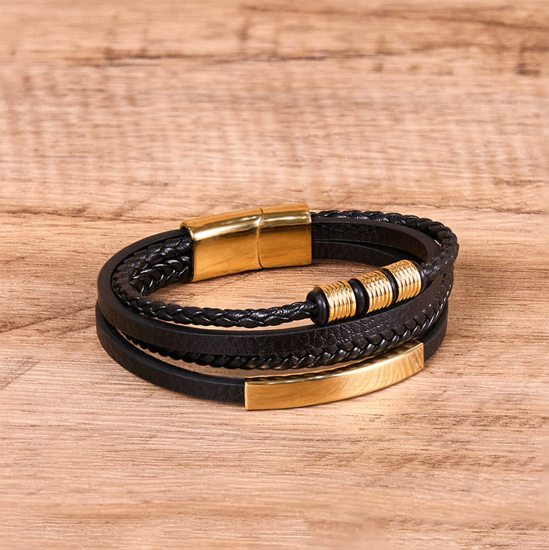 Buddha Stonesファッション チタンスチールレザー 手編み 磁気バックル 強化ブレスレット