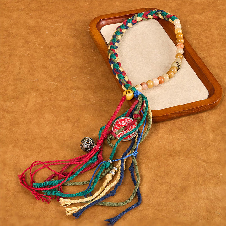 Buddha Stonesチベット山の幽霊 お金を使う カラフルなカルセドニー 二重層カラーロープタッセル ポジティブブレスレット