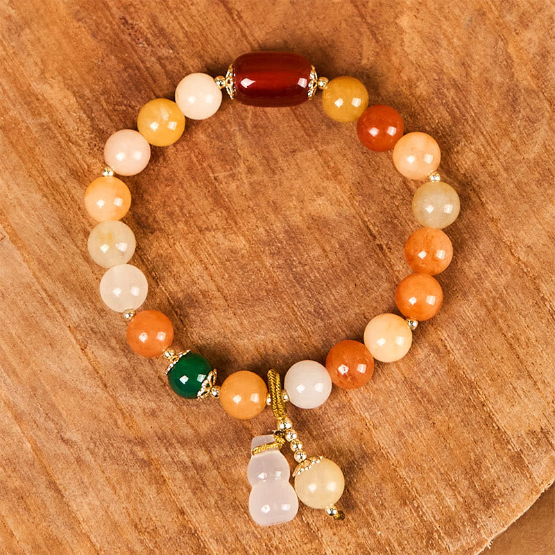 Buddha Stones黄金シルク翡翠ビーズ ひょうたん型 富と幸運のブレスレット