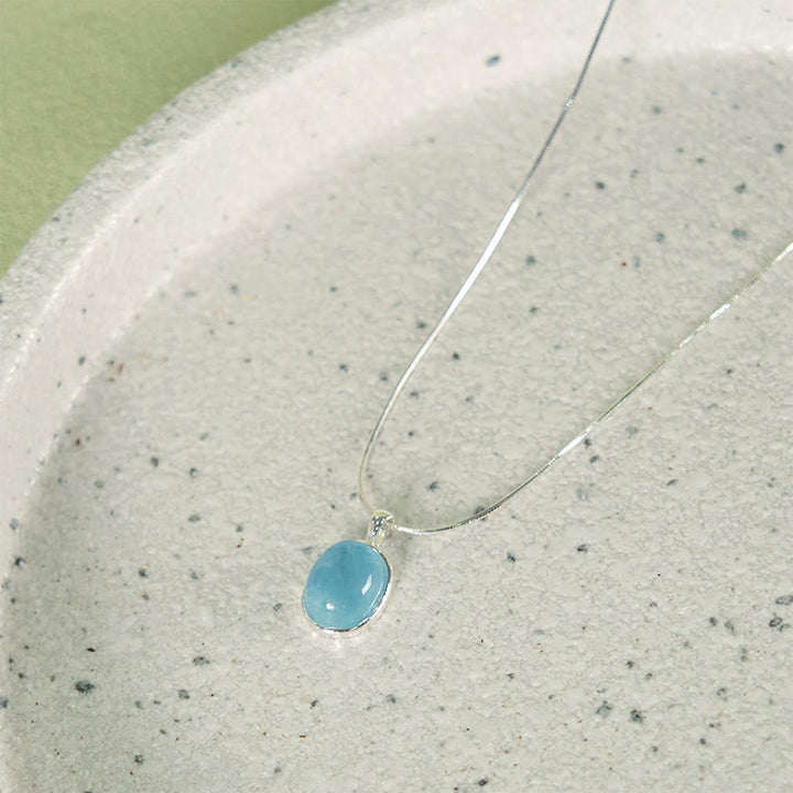 Buddha Stones925スターリングシルバー アクアマリンヒーリング鎖骨チェーンネックレスペンダント - シルバーアクアマリン - image 0