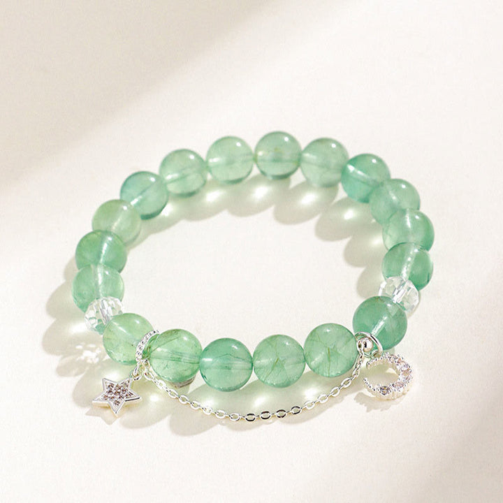 Buddha Stonesグリーンフローライトビーズ 月 星 平和ブレスレット