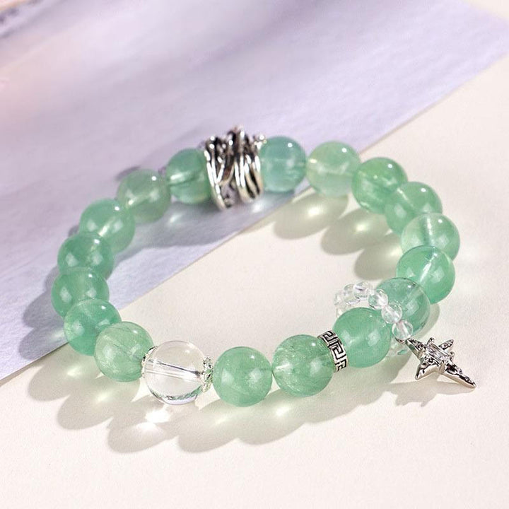 Buddha Stonesグリーンフローライトビーズ 月 星 平和ブレスレット