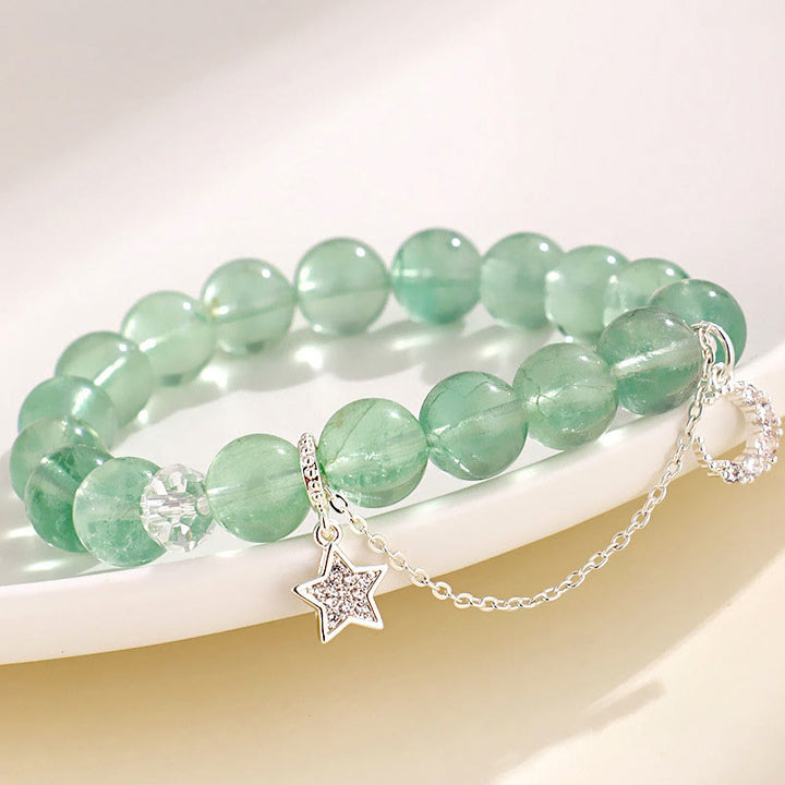 Buddha Stonesグリーンフローライトビーズ 月 星 平和ブレスレット