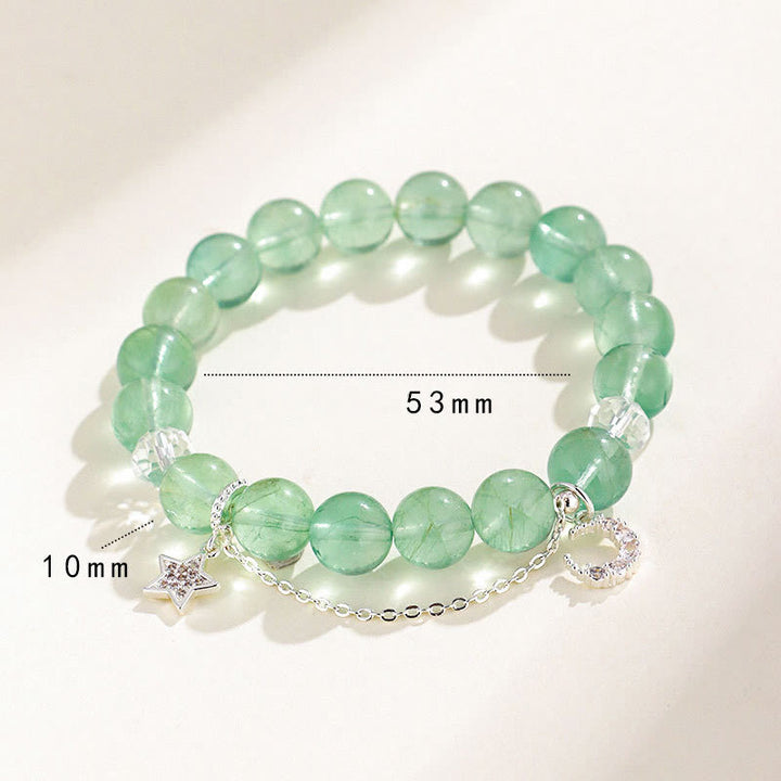 Buddha Stonesグリーンフローライトビーズ 月 星 平和ブレスレット