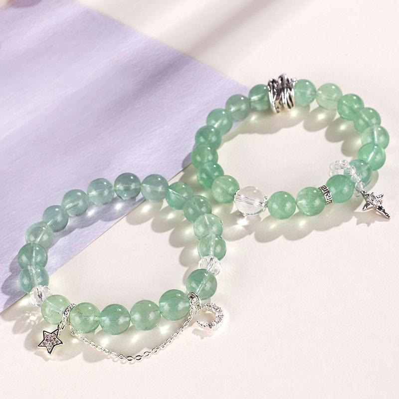 Buddha Stonesグリーンフローライトビーズ 月 星 平和ブレスレット