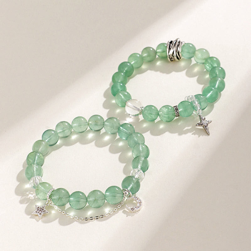 Buddha Stonesグリーンフローライトビーズ 月 星 平和ブレスレット