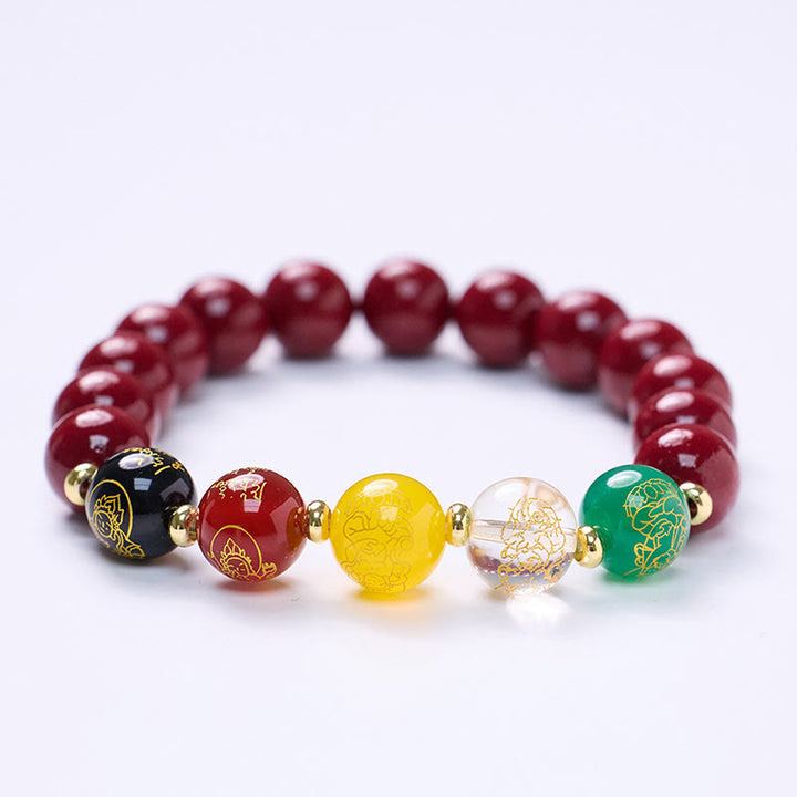 Buddha Stones辰砂 瑪瑙 五方位 富の神 祝福 ブレスレット