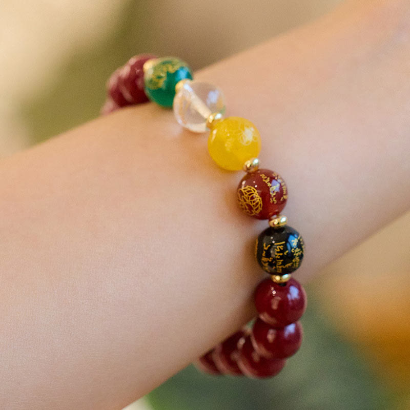 Buddha Stones辰砂 瑪瑙 五方位 富の神 祝福 ブレスレット