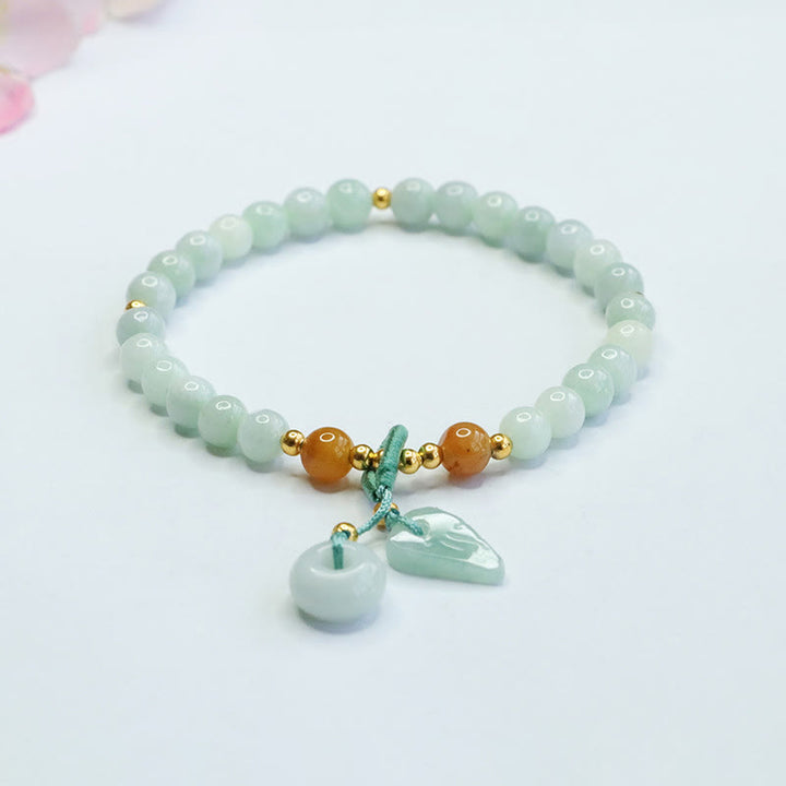 Buddha Stones翡翠ビーズリーフ平和バックル繁栄ブレスレット