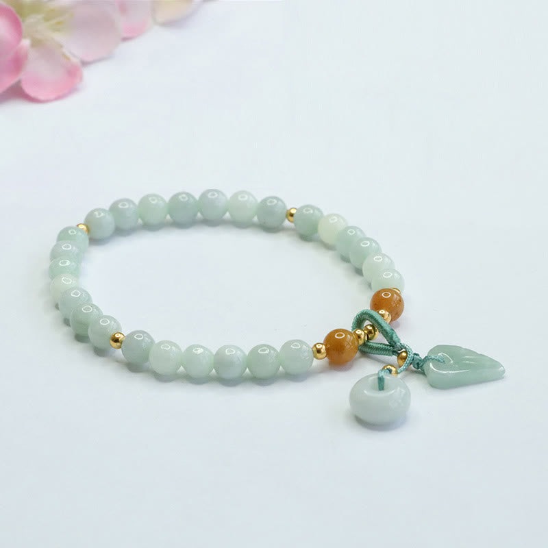 Buddha Stones翡翠ビーズリーフ平和バックル繁栄ブレスレット