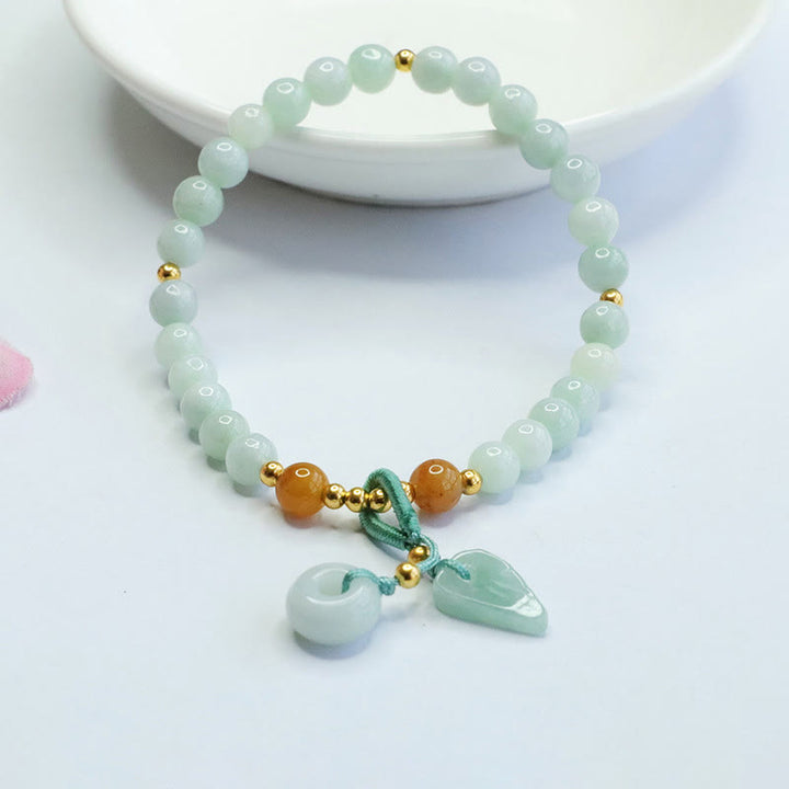 Buddha Stones翡翠ビーズリーフ平和バックル繁栄ブレスレット