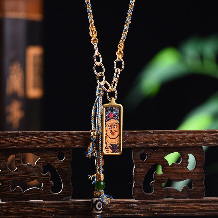 Buddha Stonesチベット 富の神 チタン鋼 タンカ 富のネックレス ペンダント