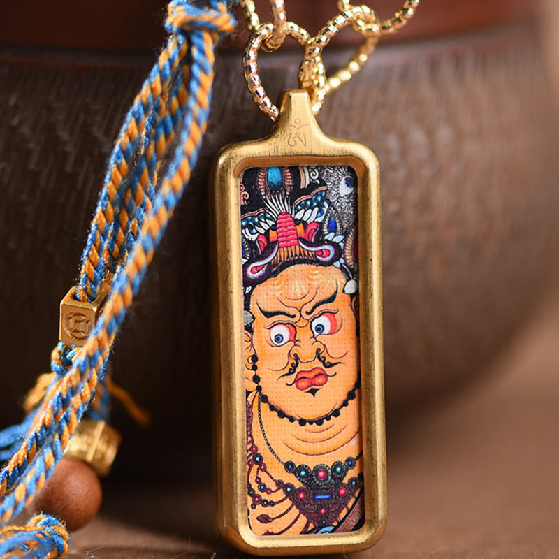 Buddha Stonesチベット 富の神 チタン鋼 タンカ 富のネックレス ペンダント