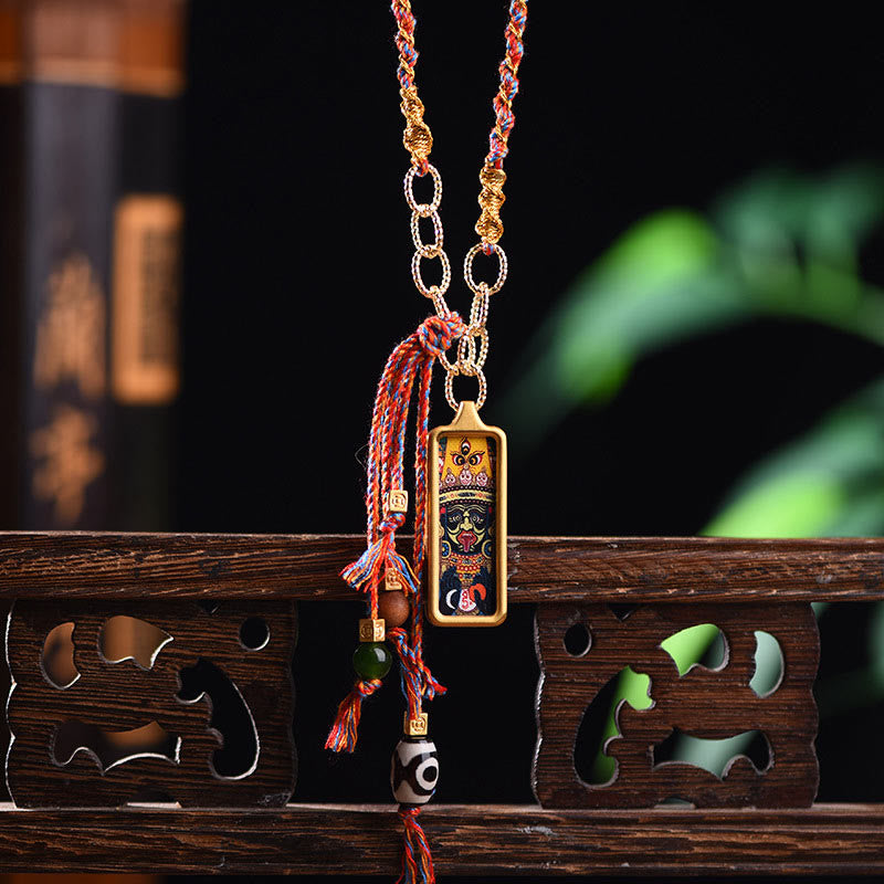 Buddha Stonesチベット 富の神 チタン鋼 タンカ 富のネックレス ペンダント