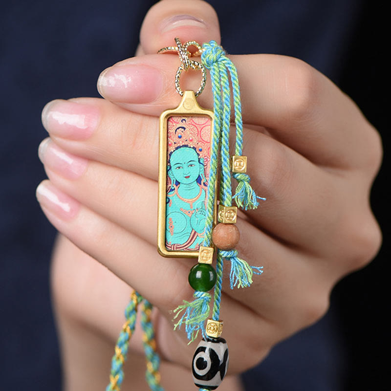 Buddha Stonesチベット 富の神 チタン鋼 タンカ 富のネックレス ペンダント