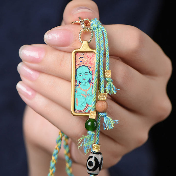 Buddha Stonesチベット 富の神 チタン鋼 タンカ 富のネックレス ペンダント