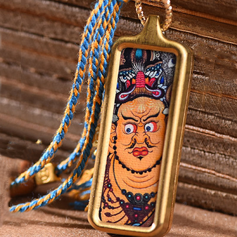 Buddha Stonesチベット 富の神 チタン鋼 タンカ 富のネックレス ペンダント