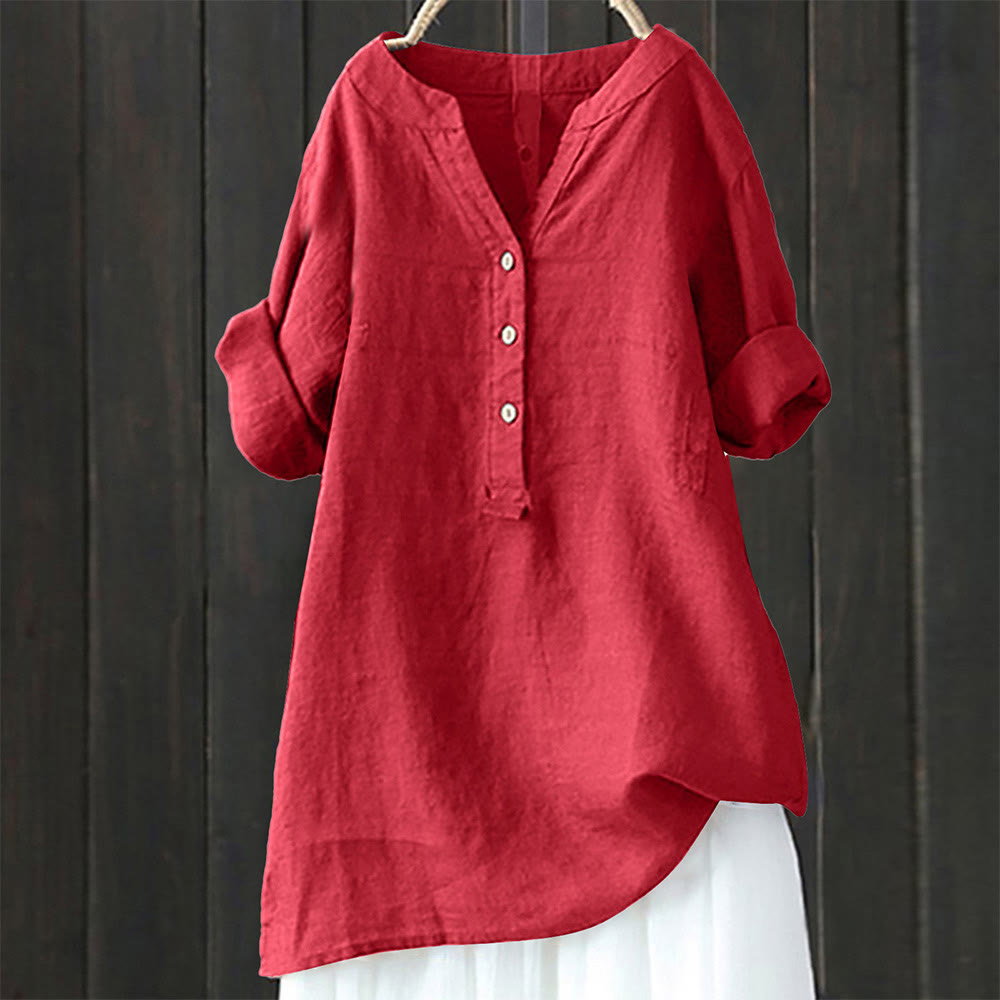 Buddha Stonesカジュアル 無地 ボタン ノッチカラー レディース 半袖シャツ - 赤 - US20、 UK/AU24、 EU52 (5XL) - image 22