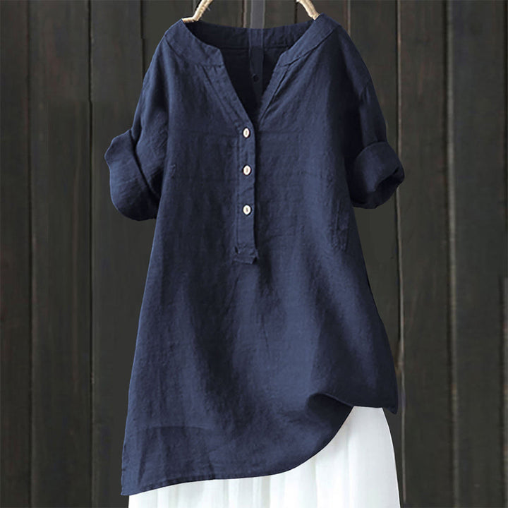 Buddha Stonesカジュアル 無地 ボタン ノッチカラー レディース 半袖シャツ - 海軍 - US20、 UK/AU24、 EU52 (5XL) - image 8
