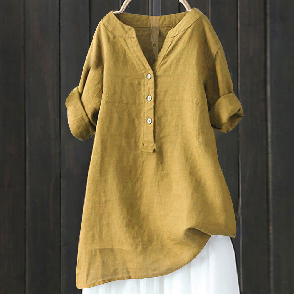Buddha Stonesカジュアル 無地 ボタン ノッチカラー レディース 半袖シャツ - ゴールデンロッド - US20、 UK/AU24、 EU52 (5XL) - image 16
