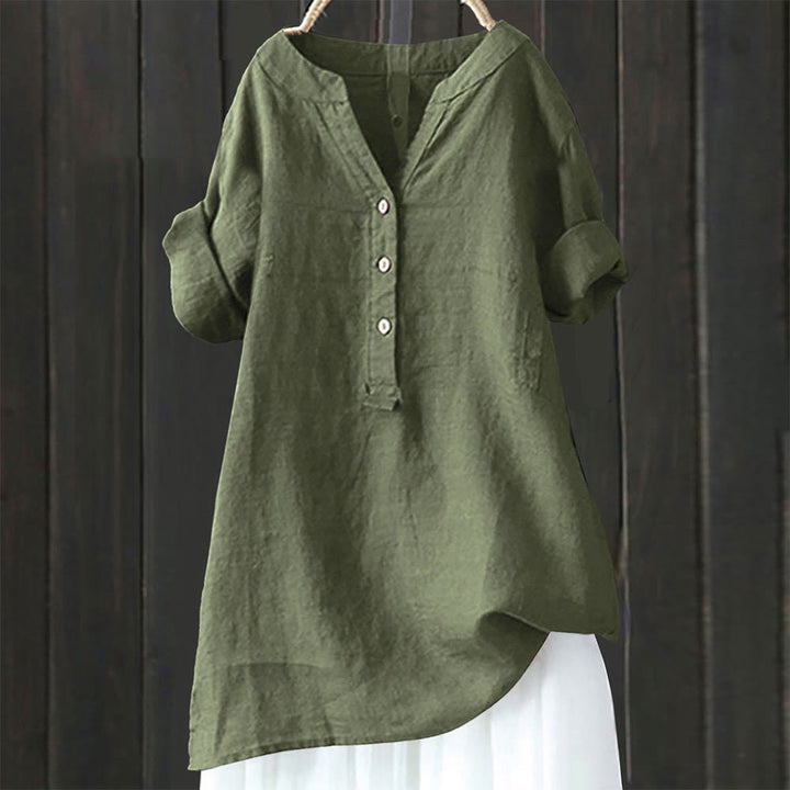 Buddha Stonesカジュアル 無地 ボタン ノッチカラー レディース 半袖シャツ - シーグリーン - US20、 UK/AU24、 EU52 (5XL) - image 10