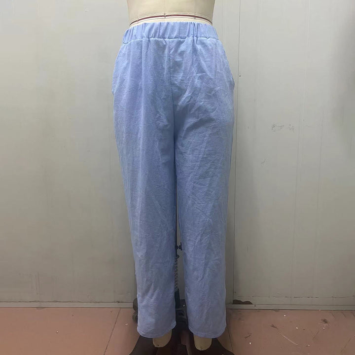 Buddha Stonesカジュアル ピュアカラー 中空ボタン カフスデザイン レディース コットンリネン パンツ ポケット付き - image 2