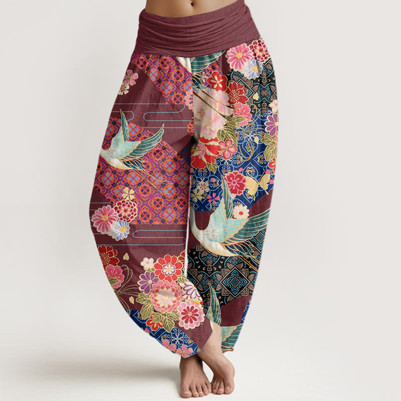 Buddha Stonesと鶴の花柄レディース伸縮性ウエストハーレムパンツ - 茶色 - US22、 UK/AU26、 EU54 (6XL) - image 5
