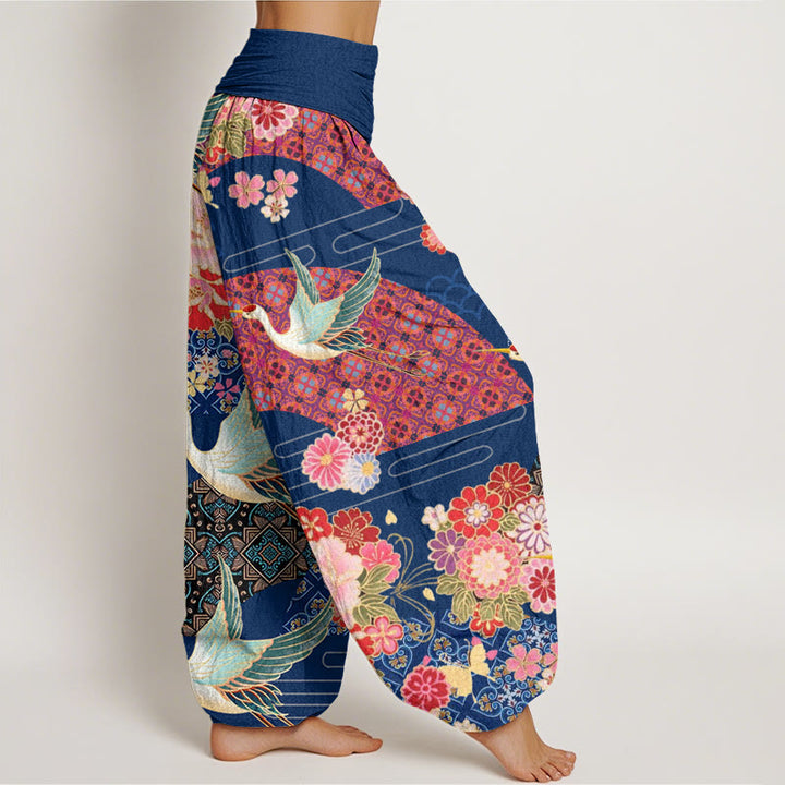 Buddha Stonesと鶴の花柄レディース伸縮性ウエストハーレムパンツ - image 10