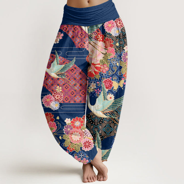 Buddha Stonesと鶴の花柄レディース伸縮性ウエストハーレムパンツ - スティールブルー - US22、 UK/AU26、 EU54 (6XL) - image 8
