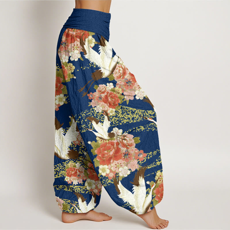 Buddha Stonesカジュアル鶴牡丹桜柄ウエストゴムレディースハーレムパンツ - image 7