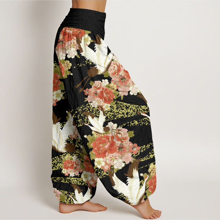 Buddha Stonesカジュアル鶴牡丹桜柄ウエストゴムレディースハーレムパンツ - image 10