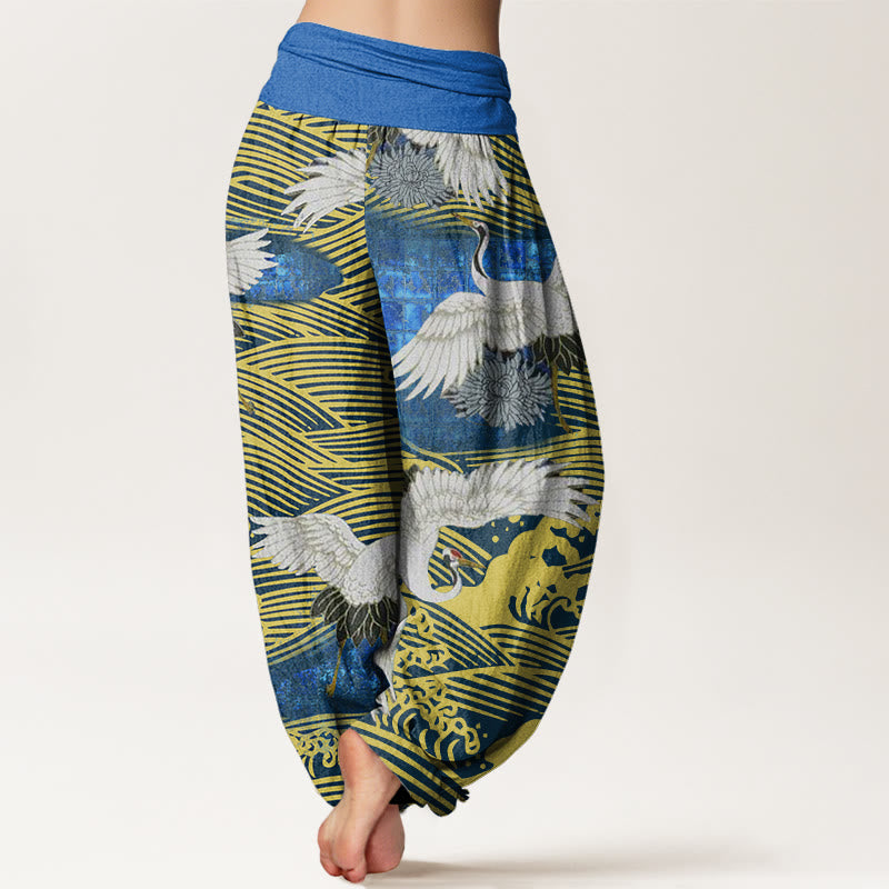 Buddha Stonesカジュアルクレーンオーシャンウェーブ菊柄レディース伸縮性ウエストハーレムパンツ - image 2