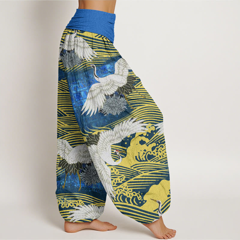 Buddha Stonesカジュアルクレーンオーシャンウェーブ菊柄レディース伸縮性ウエストハーレムパンツ - image 3