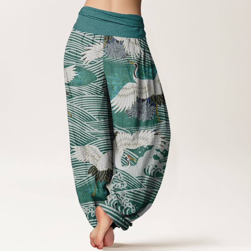 Buddha Stonesカジュアルクレーンオーシャンウェーブ菊柄レディース伸縮性ウエストハーレムパンツ - image 6