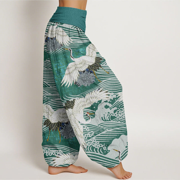 Buddha Stonesカジュアルクレーンオーシャンウェーブ菊柄レディース伸縮性ウエストハーレムパンツ - image 7