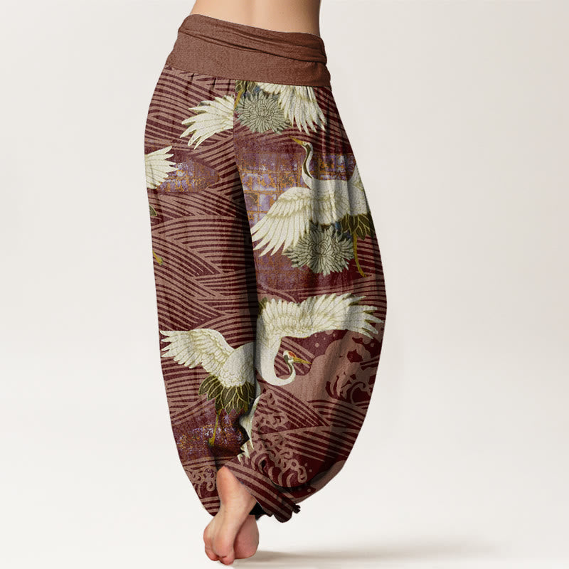 Buddha Stonesカジュアルクレーンオーシャンウェーブ菊柄レディース伸縮性ウエストハーレムパンツ - image 9