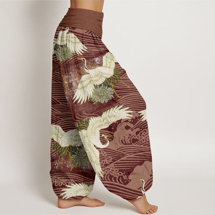 Buddha Stonesカジュアルクレーンオーシャンウェーブ菊柄レディース伸縮性ウエストハーレムパンツ - image 10