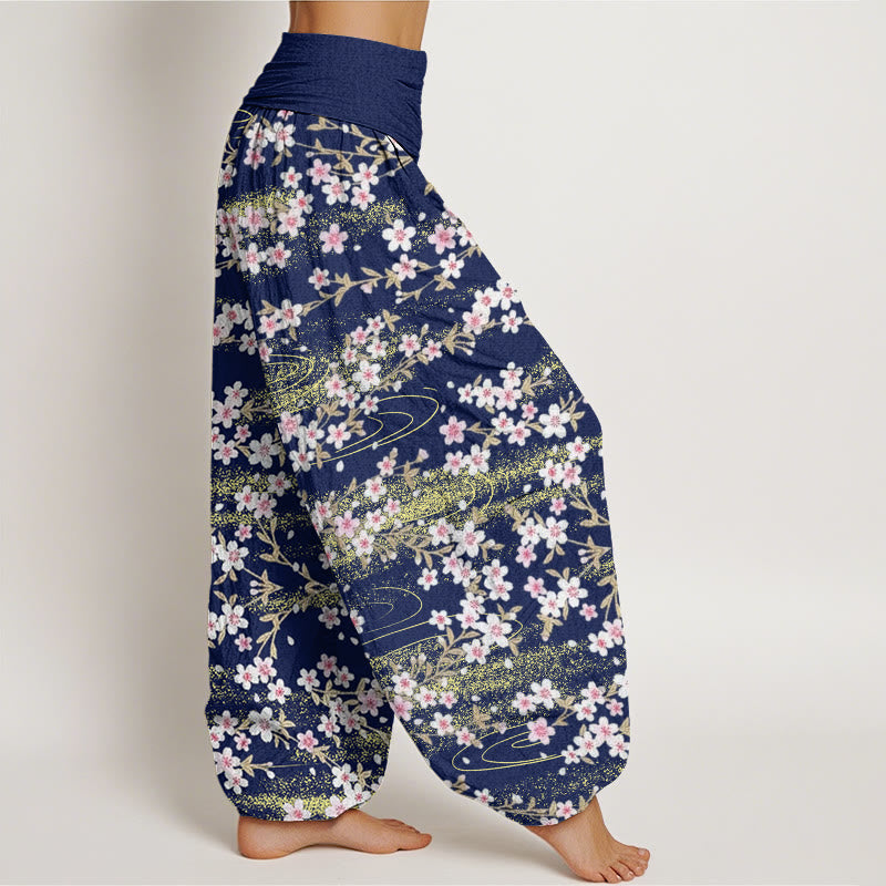 Buddha Stonesカジュアル桜水柄レディース伸縮性ウエストハーレムパンツ - image 3
