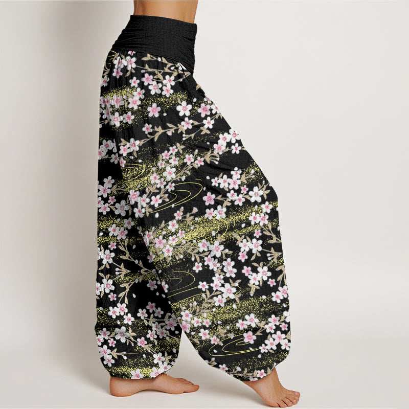 Buddha Stonesカジュアル桜水柄レディース伸縮性ウエストハーレムパンツ - image 10