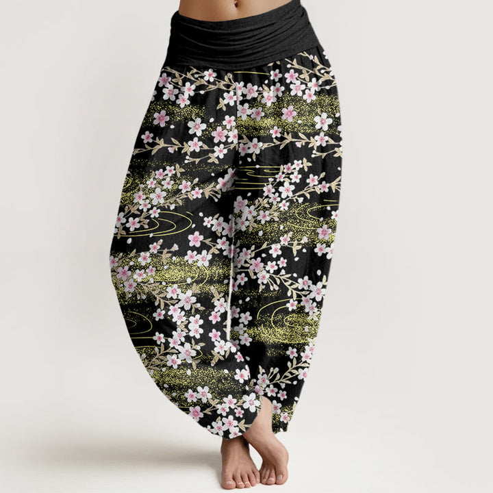 Buddha Stonesカジュアル桜水柄レディース伸縮性ウエストハーレムパンツ - 黒 - US22、 UK/AU26、 EU54 (6XL) - image 8