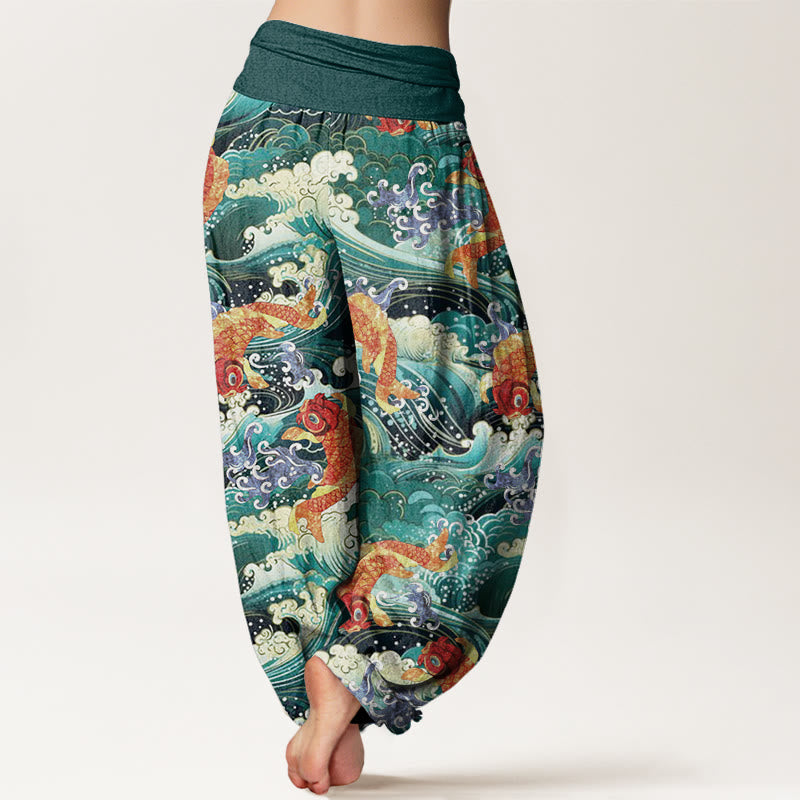 Buddha Stonesカジュアル鯉の海の波模様レディース伸縮性ウエストハーレムパンツ - image 2
