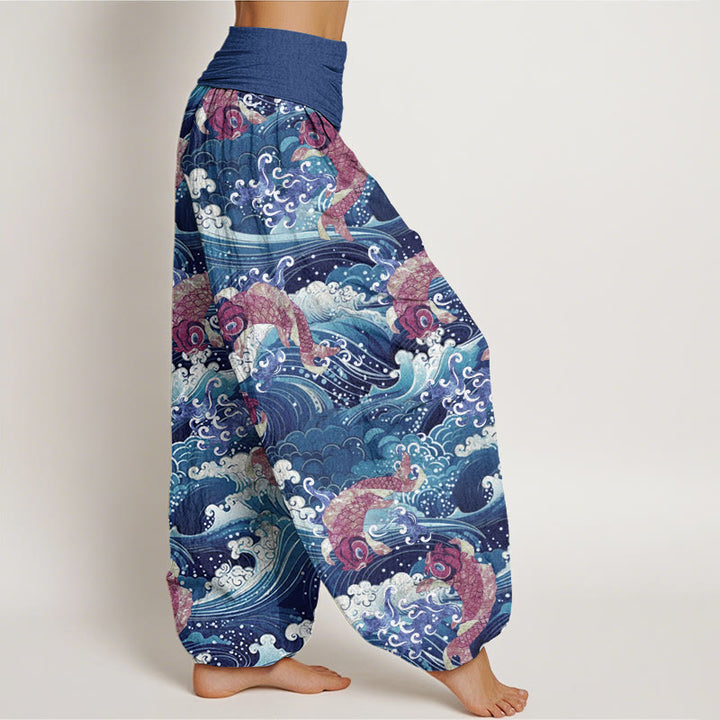 Buddha Stonesカジュアル鯉の海の波模様レディース伸縮性ウエストハーレムパンツ - image 7
